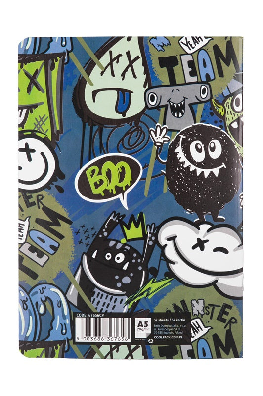 Notebook MONSTER TEAM 67656CP, squared, A5, 32 sheets