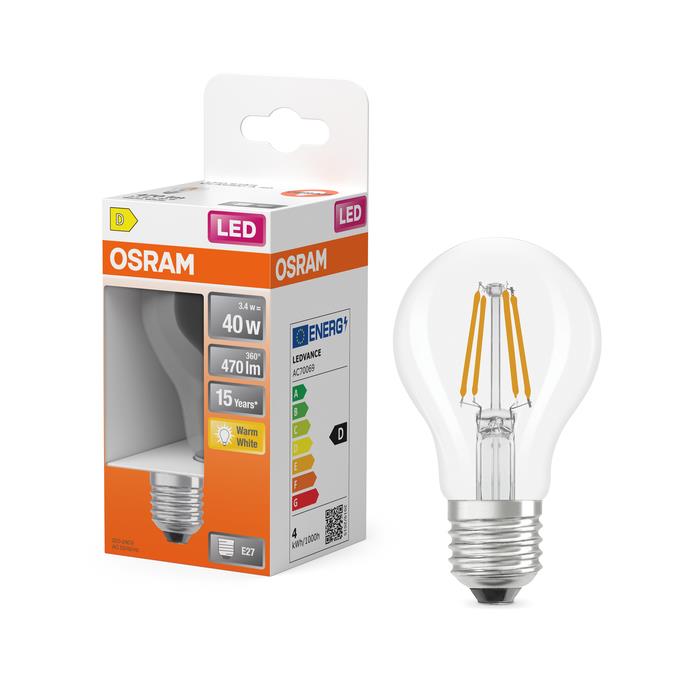 Lemputė Osram LED, A60, E27, 3.4W, 470lm, 2700K