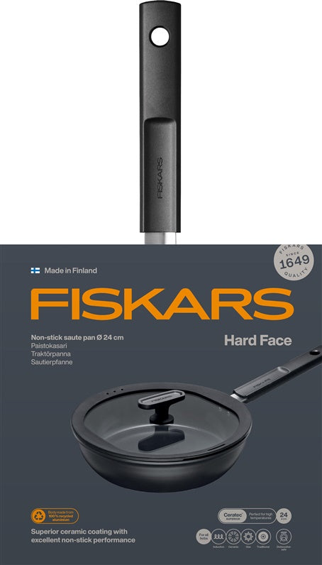 Fiskars Frying Pan with Lid, 24 cm, aluminum