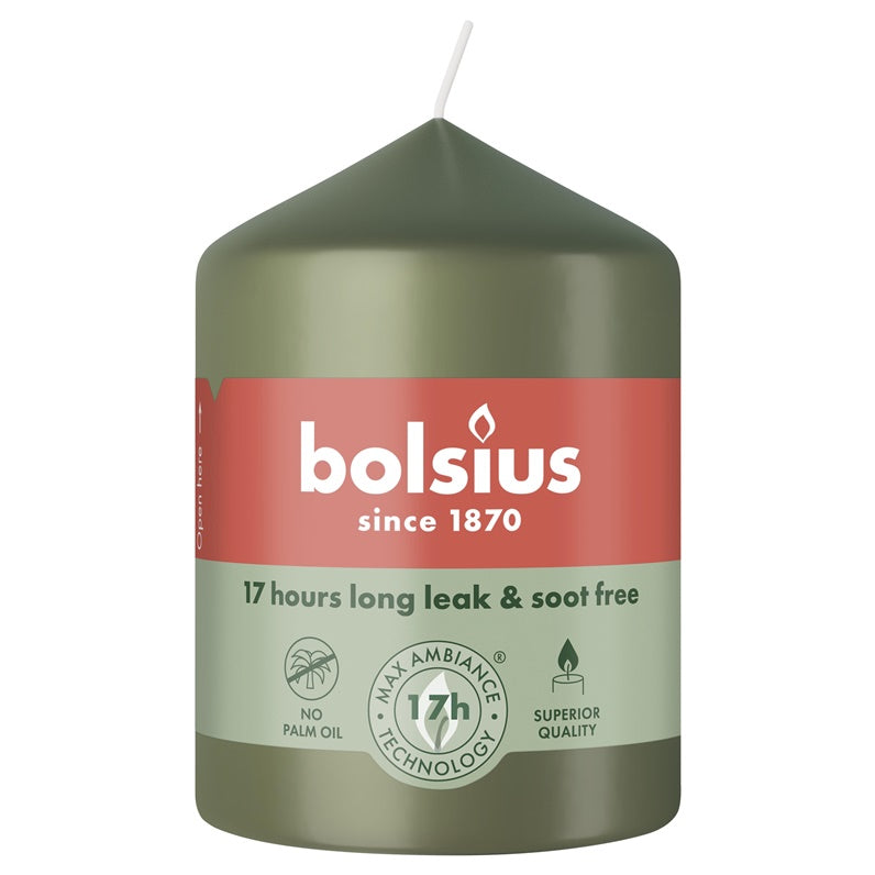 Świeca, walcowa Bolsius, 8/5.8 cm, oliwkowa zieleń