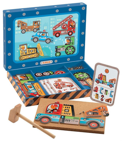 Zestaw do tworzenia drewnianych figurek Djeco Vehicles DJ06641