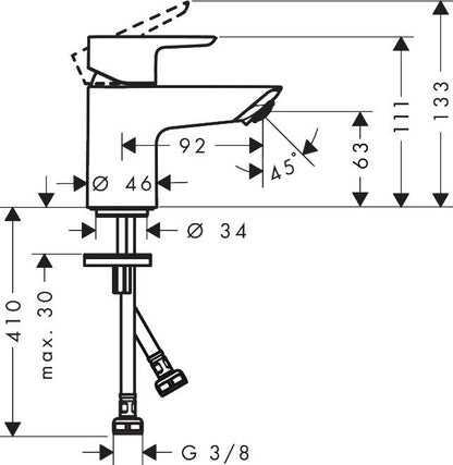 Bateria umywalkowa Hansgrohe Neovis 70 z zaworem, chrom
