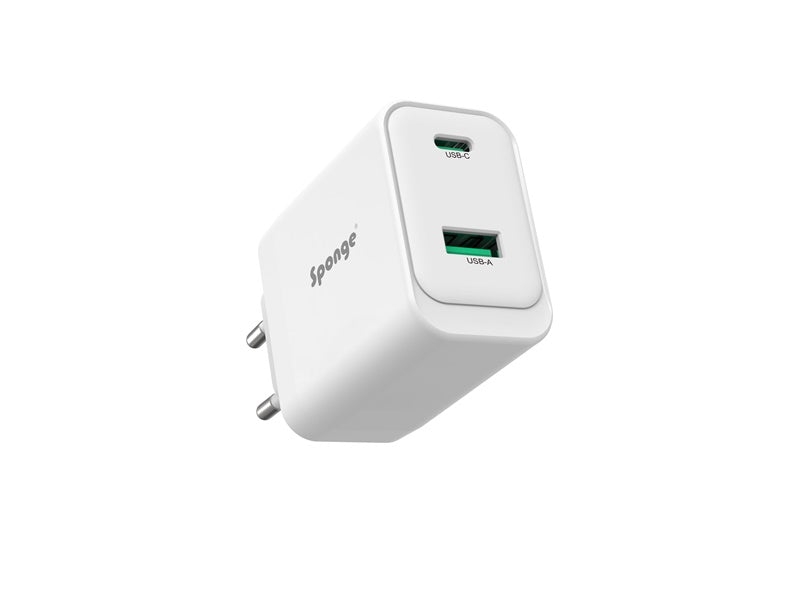 Adapteris Sponge C2 45W GaN, USB-C/USB-A, balta