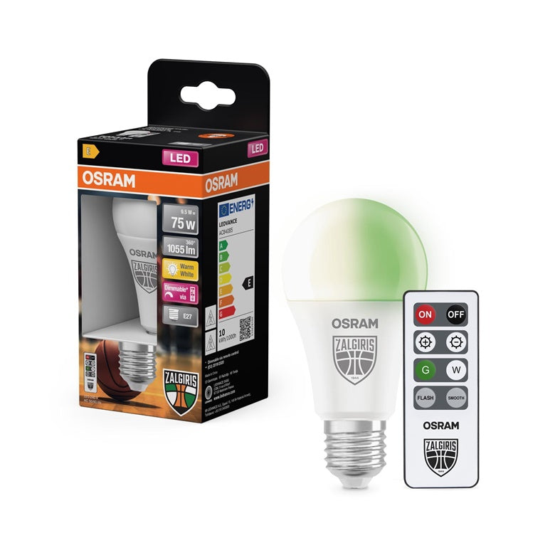 Osram LED Žalgiris Light Bulb, A60, E27, 9.5W, 1055LM