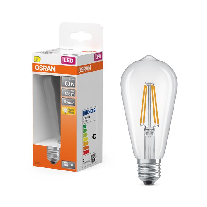 LEMP LED FIL EDIS 5.9W E27 827 806LM