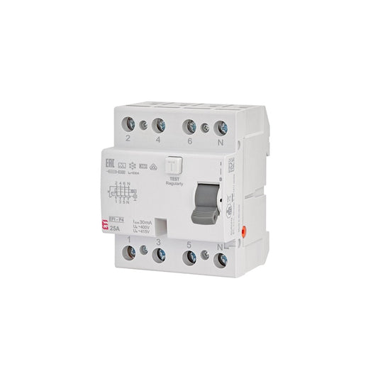 Srovės nuotėkio rėlė ETI EFI6-P4 A 6kA, 4P, 25 A, 415 V,30mA