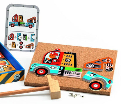 Zestaw do tworzenia drewnianych figurek Djeco Vehicles DJ06641