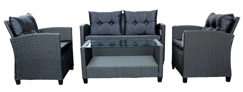 Outdoor furniture set, black, 4-seater