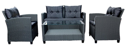 Outdoor furniture set, black, 4-seater