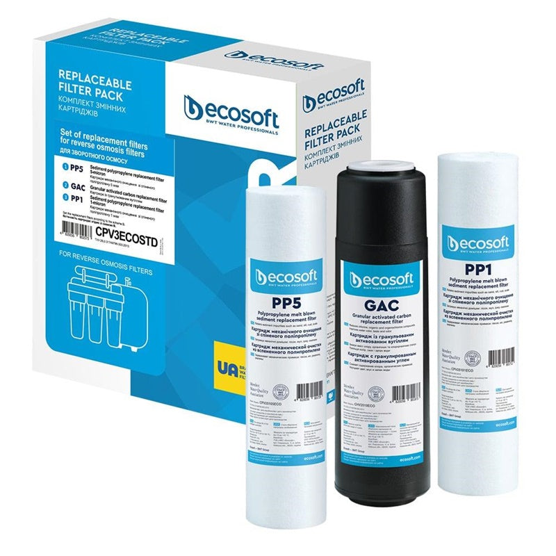 Filtravimo kasečių komplektas Ecosoft CPV3ECOSTD, 10"