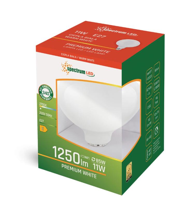Light Bulb Spectrum LED, G125, E27, 11W, 1250LM, 2700K, MT