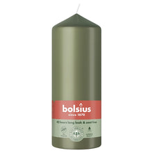 Candle, cylindrical Bolsius, 15/5.8 cm, olive green