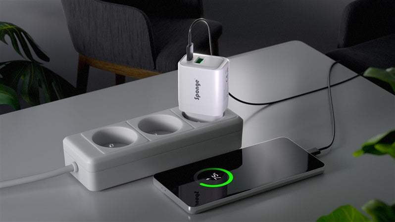 Adapter Sponge C1 22.5W GaN, USB-C/USB-A, biały