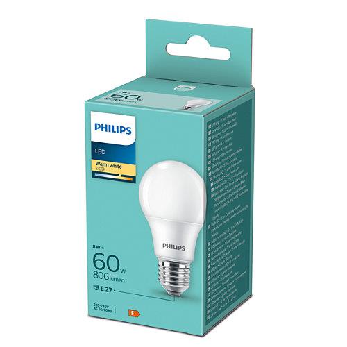Philips LED bulb, A60, E27, 8W, 806lm, 2700K