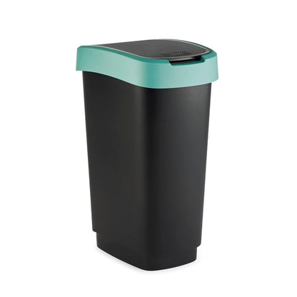 Rotho Twist Waste Bin, Black/Dark Green, 10 L