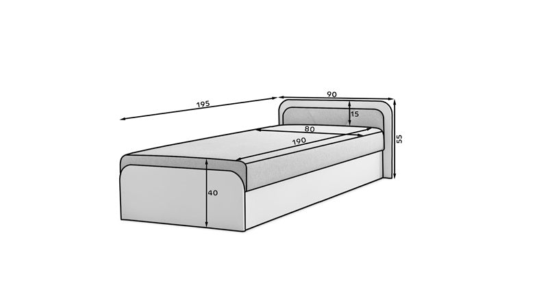 BED 80X190 BRN/GREY MATTRESS.SLATS