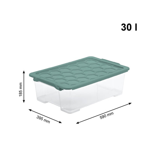 Storage box Rotho, 30 l, clear/green, 583 x 392 x 183 mm