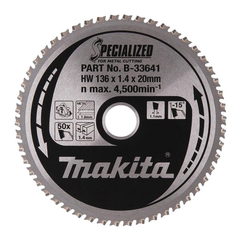 Tarcza tnąca do metalu Makita; 136x1,4x20,0 mm; Z50; -15°