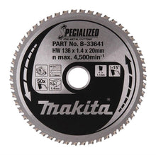 Tarcza tnąca do metalu Makita; 136x1,4x20,0 mm; Z50; -15°