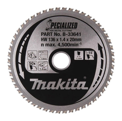 Tarcza tnąca do metalu Makita; 136x1,4x20,0 mm; Z50; -15°