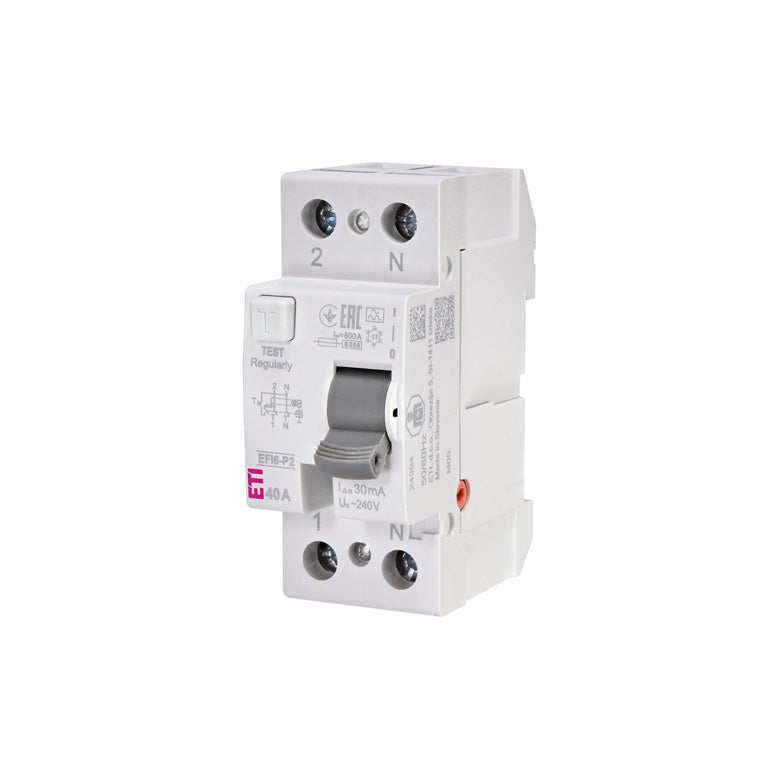 Srovės nuotėkio rėlė ETI EFI6-P2 A 6kA, 2P, 40 A, 240 V,30mA