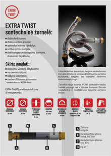 Santechninė žarnelė su alkūne Extra Twist, I1''-V1'', 80cm