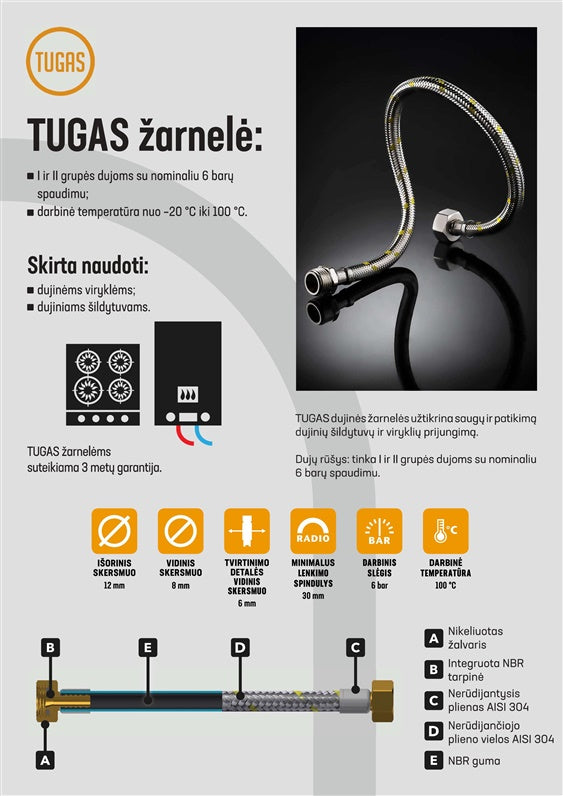 Elastyczny wąż gazowy Tucai S. A. Tugas HG, 120 cm