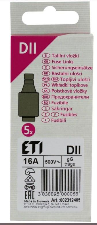 Lydusis saugiklis DII/GG, 16 A, E-27, 5 vnt.