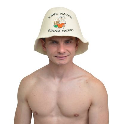 Sauna Hat 'Save Water' 100% Wool