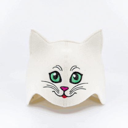 Sauna Hat ‘Green-eyed Kitty’ 100% Wool
