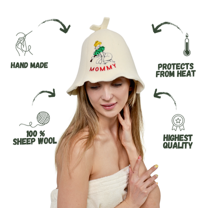 Czapka do sauny „Sauna Mommy” 100% wełna