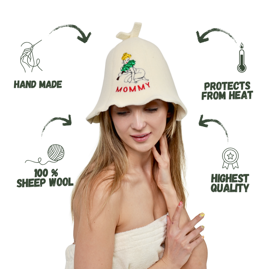 Sauna Hat ‘Sauna Mommy’ 100% Wool