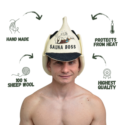 Sauna Hat 'Sauna Boss' 100% Wool