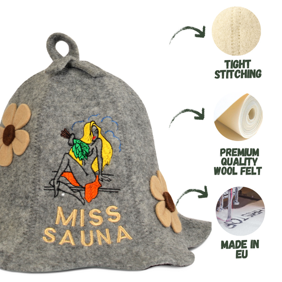 Czapka do sauny 'Miss Sauna' 100% wełna