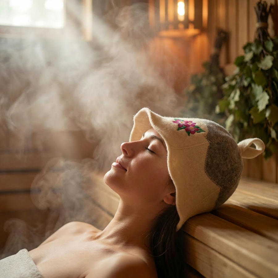 Sauna Hat ‘Flowers’ 100% Wool