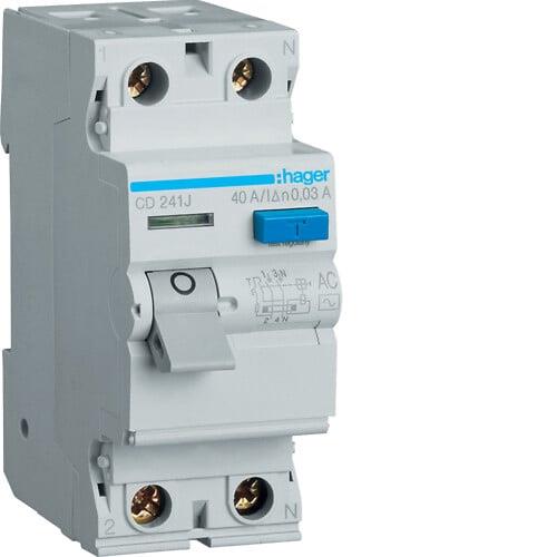 Srovės nuotėkio rėlė Hager CD241J, 2P, 40 A, 230 V, 30 mA