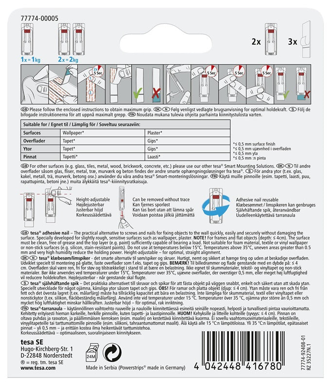 Hooks for picture frames, 77774, 2X1 kg, adjustable