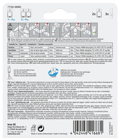 Picture frame hooks, 77762, 2X2 kg, for tiles