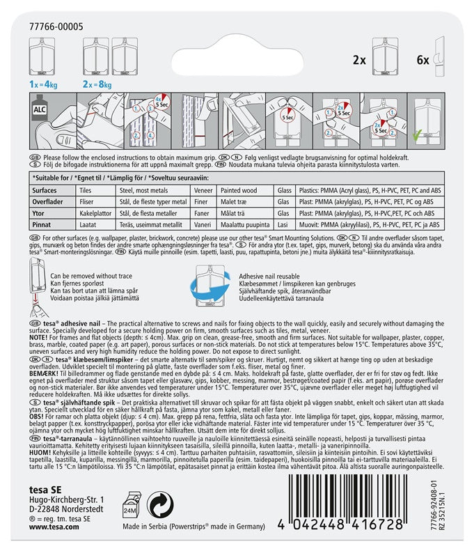 Haczyki samoprzylepne do ramek, 77766, 2X4 kg, do płytek ceramicznych