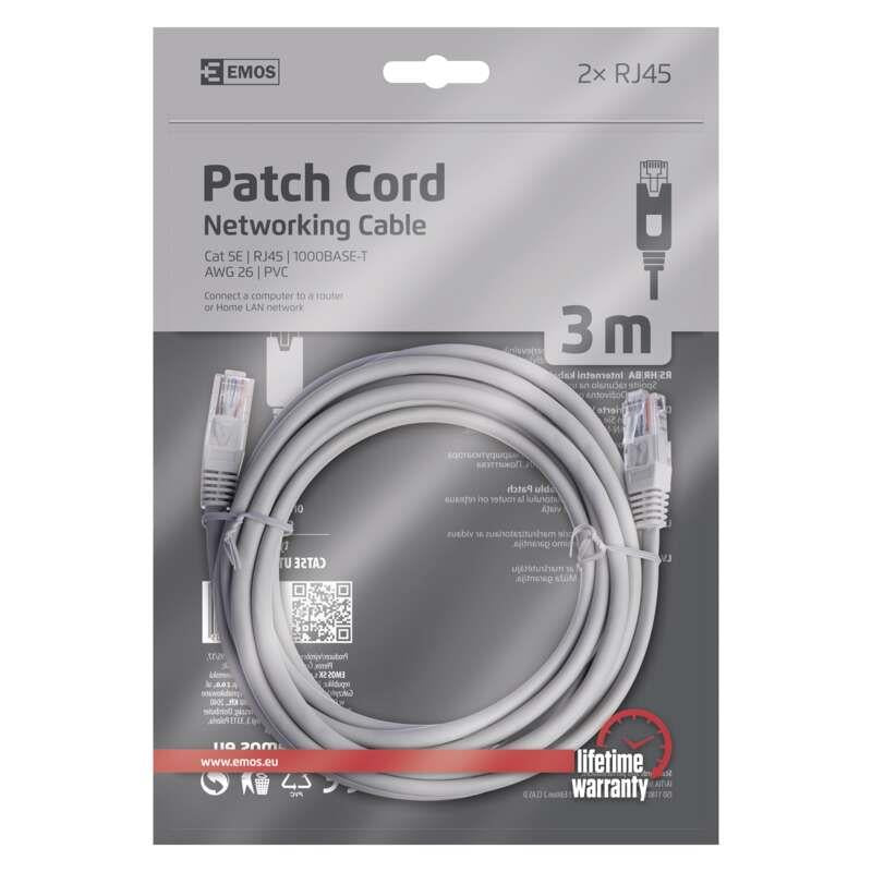 Kabel EMOS RJ-45 M, RJ-45 M, 3m, szary S9124