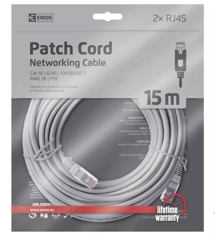 Kabel EMOS RJ-45 M, RJ-45 M, 15m, szary S9127