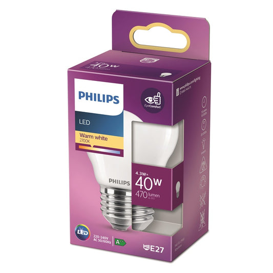 Lemputė Philips LED, P45, E27, 4,3 W, 470 lm, 2700 K