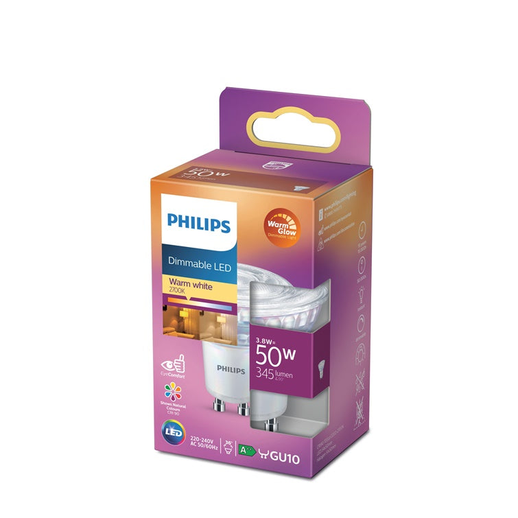 Żarówka LED Philips PAR16, 36°, 3.8W, GU10, WW, 390lm, ściemnialna