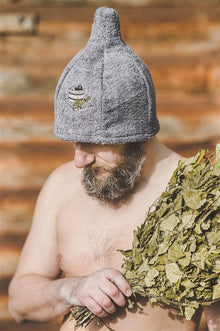 Cotton sauna hat with tub picture, grey