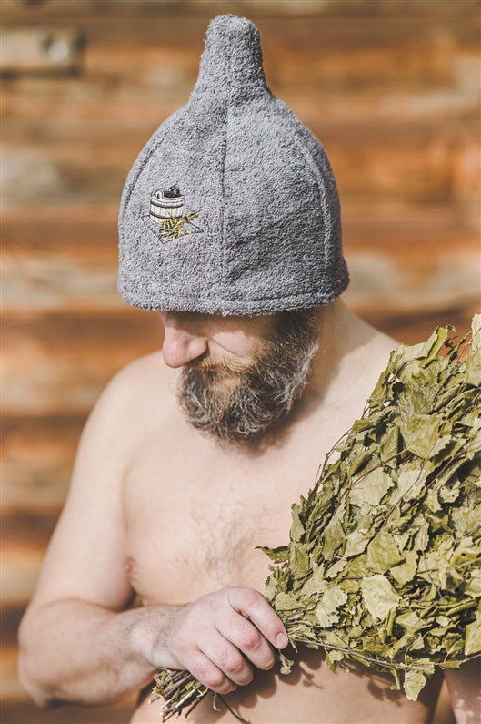 Cotton sauna hat with tub picture, grey