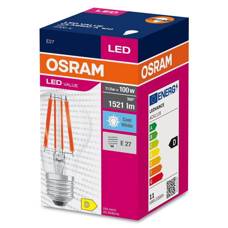 Lemputė OSRAM LED filamentinė, A60, E27, 11W, 1521lm, 4000K