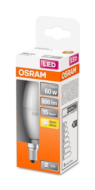 LED lempa Osram B40, 7.5W, E14, 2700K, 806lm matinė