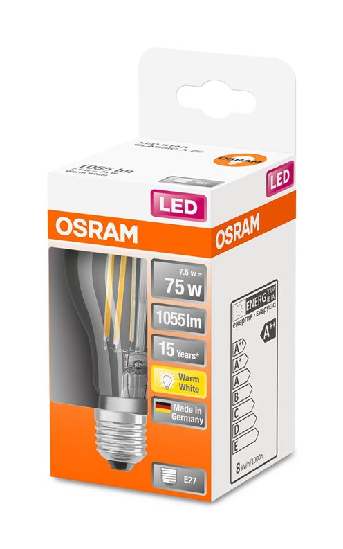 Lemputė OSRAM LED filamentinė, A60, E27, 7,5W, 1055lm, 2700K