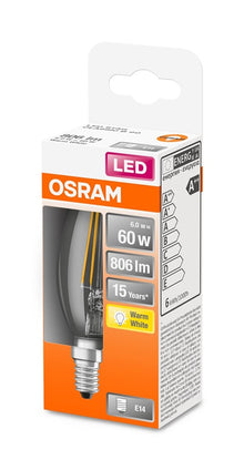 LED lemputė Osram Filamentinė, B35, 6W, E14, 2700K, 806lm