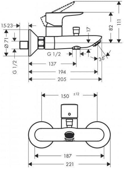 Vonios maišytuvas Hansgrohe Talis E 71740670, juodas